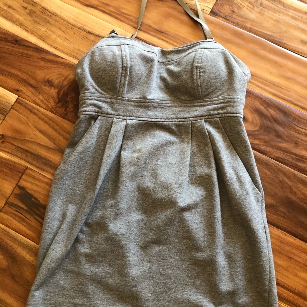 Grey T-shirt dress, lined, strapless